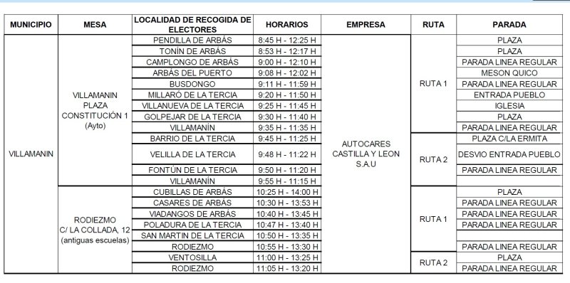 Horarios autobús elecciones Cortes de Castilla y León, que tendrán lugar el domingo 15 de marzo de 2026